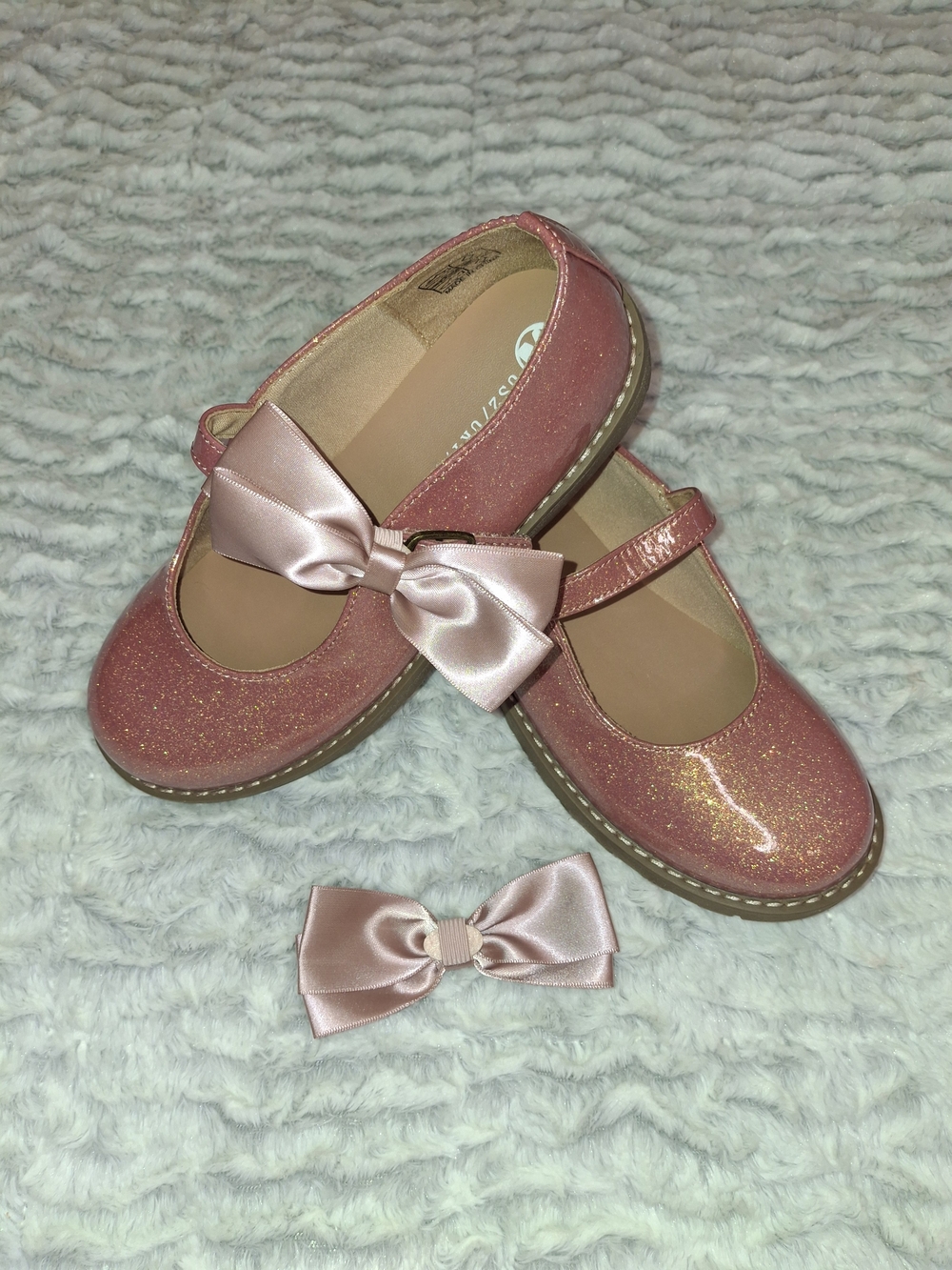 Girls Sparkle Pink Bow Mary Jane Kids Shoes - Picture 5 of 6